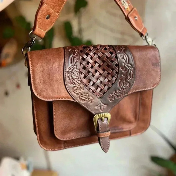 Scully West Tooled Leather Crossbody Bag - 11x8 Western Satchel - Picture 2 of 14